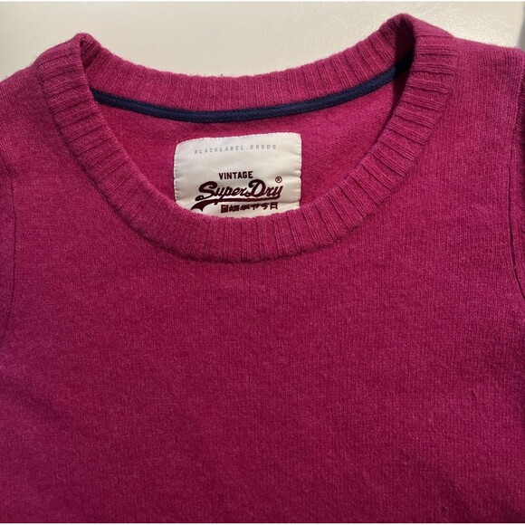 Vintage Superdry Premium Black Label Pink 100% Lambs Wool Embroidery Sweater L - Picture 8 of 9